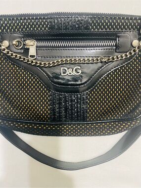 D&G Black & Silver Woven Chain-Accent Shoulder Bag